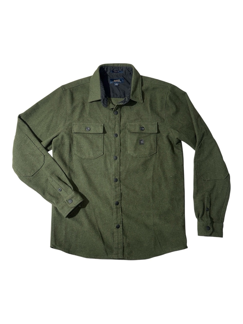 Roark mens M Medium green solid wool blend button snap flannel shirt jacket EUC